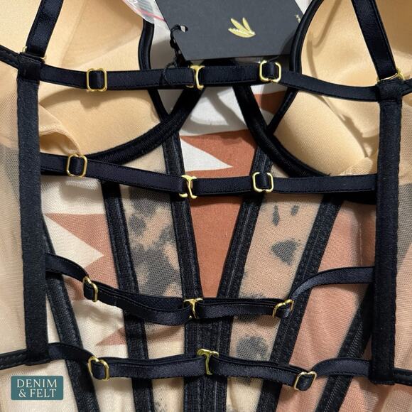 NEW Perilla Harlow One Corset Lingerie Black Flocked Velvet Mesh 32D Luxe Sexy - Picture 8 of 12